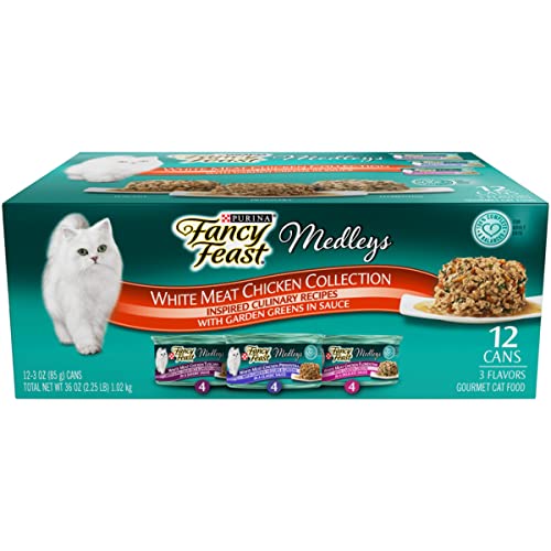 Purina Fancy Feast Wet Cat Food Variety Pack, Medleys White Meat Chicken in Sauce Collection - (12) 3 oz. Cans (58069)