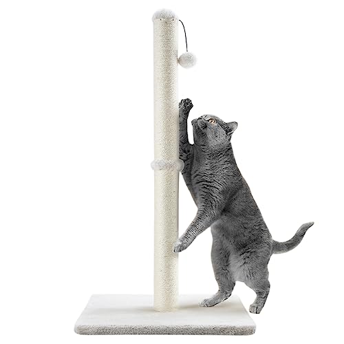 Dimaka 34" Tall Ultimate Cat Scratching Post, Claw Scratcher with Sisal Rope and Covered with Soft Smooth Plush, Vertical Scratch [Full Stretch], Modern Stable Design 34 in Height (Beige V2)