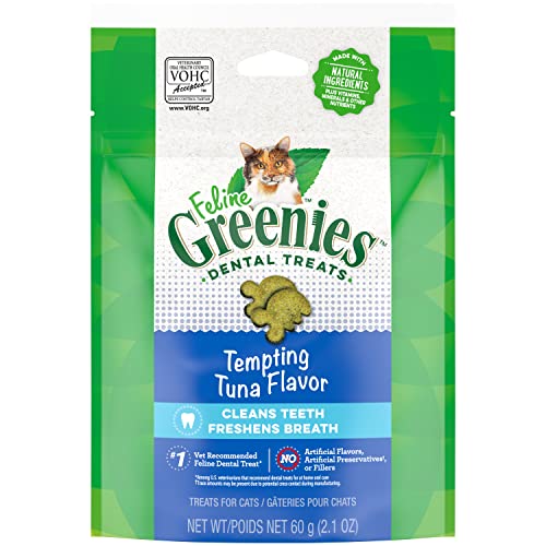 FELINE GREENIES Adult Natural Dental Care Cat Treats, Tempting Tuna Flavor, 2.1 oz. Pouch