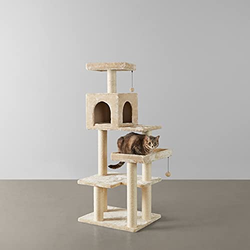AmazonBasics Extra Large Cat Tree Tower with Condo - 24 x 56 x 19 Inches, Beige