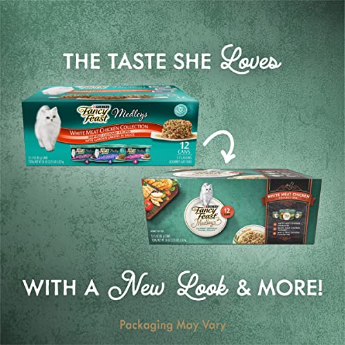 Purina Fancy Feast Wet Cat Food Variety Pack, Medleys White Meat Chicken in Sauce Collection - (12) 3 oz. Cans (58069)