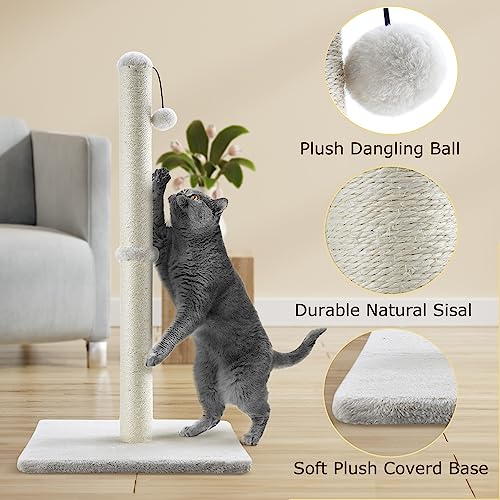 Dimaka 34" Tall Ultimate Cat Scratching Post, Claw Scratcher with Sisal Rope and Covered with Soft Smooth Plush, Vertical Scratch [Full Stretch], Modern Stable Design 34 in Height (Beige V2)