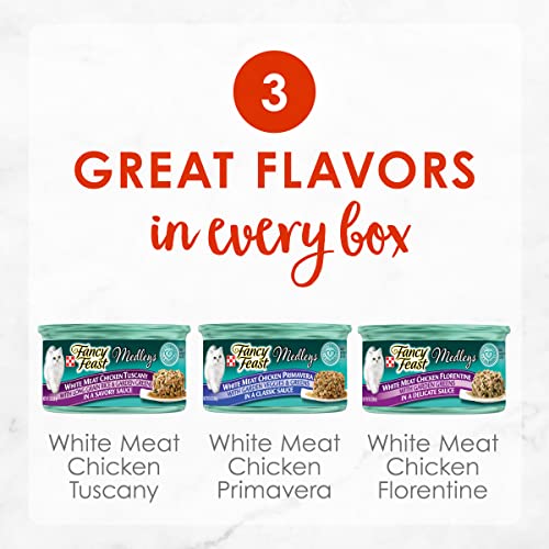 Purina Fancy Feast Wet Cat Food Variety Pack, Medleys White Meat Chicken in Sauce Collection - (12) 3 oz. Cans (58069)