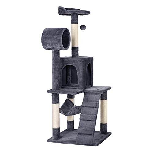 YAHEETECH Cat Tree Tower Kitten Condo Scratching Post with Hammock Tunnel 51in