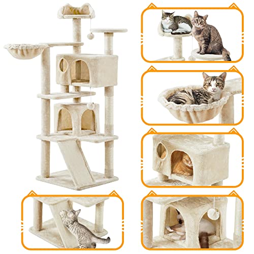 Topeakmart 54 inches Multi-Level Cat Tree Cat Condo with Scratching Posts Kittens Activity Tower Pet Play House Furniture