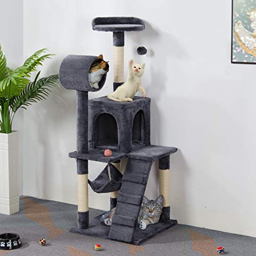 YAHEETECH Cat Tree Tower Kitten Condo Scratching Post with Hammock Tunnel 51in