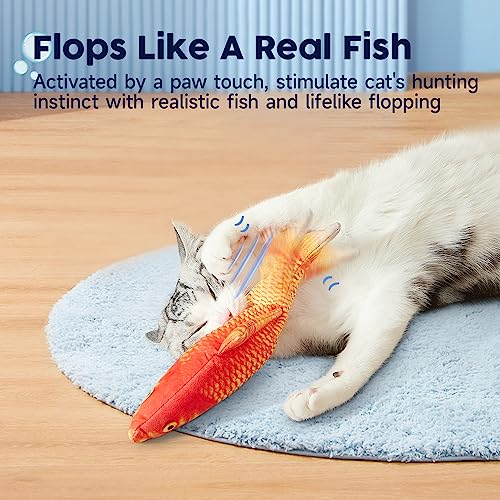 Potaroma Cat Kicker Fish Toy 10.5", Electric Moving Interactive Cat Toy, Wiggle Fish Catnip Toy, Robotic Motion Sensor Kitten Toy, Plush Cat Teaser, Fun Kitty Toy, Stimulates Cat Hunting Instinct
