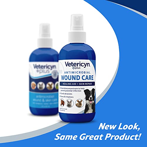 Vetericyn Plus Antimicrobial Wound and Skin Care. Spray to Clean Cuts and Wounds. Itch and Irritation Relief. No Stinging or Burning. for Cats, Dogs, Livestock and More. (8 oz)