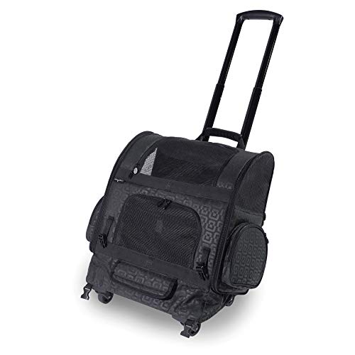 Gen7Pets Convertible Roller Pet Backpack Carrier for Dogs and Cats, Black Geometric, Medium