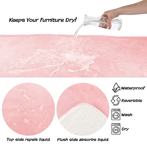 Waterproof Pet Blanket-50x 60 Soft Plush Throw Protects Couch, Chairs, Car, Bed from Spills, Stains, or Pet Fur-Machine Washable by Petmaker (Pink)