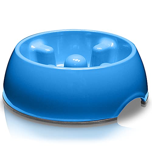 Dogit Go Slow Anti-Gulping Dog Dish, Slow Feeding Dog Bowl Suitable for Wet or Dry Food, Small, Blue