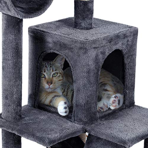 YAHEETECH Cat Tree Tower Kitten Condo Scratching Post with Hammock Tunnel 51in
