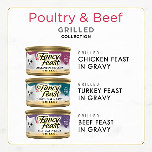 Purina Fancy Feast Gravy Wet Cat Food Variety Pack, Poultry & Beef Grilled Collection - (30) 3 oz. Cans