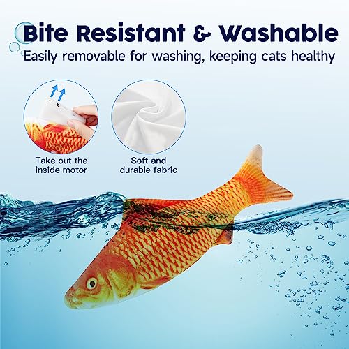 Potaroma Cat Kicker Fish Toy 10.5", Electric Moving Interactive Cat Toy, Wiggle Fish Catnip Toy, Robotic Motion Sensor Kitten Toy, Plush Cat Teaser, Fun Kitty Toy, Stimulates Cat Hunting Instinct