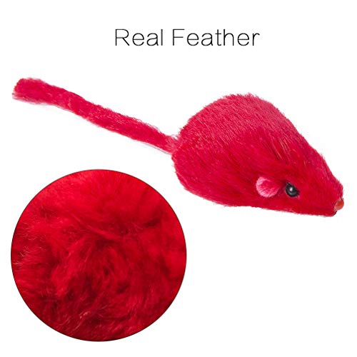 Yangbaga Real Fur Mice Rattle 14 Pack, Cat Toys Rainbow Mice Rabbit Feather for Cats and Kittens (14 pcs Rainbow mices)