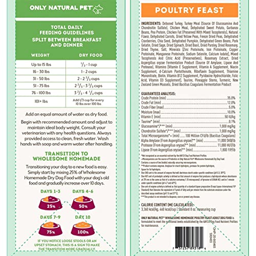 Only Natural Pet Wholesome Homemade Stew Dehydrated Dog Food - Human Grade Formula That Contains Real Wholesome Nutrition, Low Glycemic, Non-GMO - Poultry Recipe 6 lb Box (Makes 18 lbs of Food)