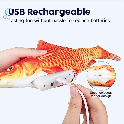 Potaroma Cat Kicker Fish Toy 10.5", Electric Moving Interactive Cat Toy, Wiggle Fish Catnip Toy, Robotic Motion Sensor Kitten Toy, Plush Cat Teaser, Fun Kitty Toy, Stimulates Cat Hunting Instinct