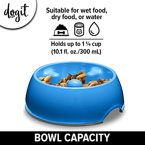 Dogit Go Slow Anti-Gulping Dog Dish, Slow Feeding Dog Bowl Suitable for Wet or Dry Food, Small, Blue
