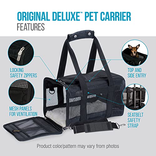 Sherpa Travel Original Deluxe Airline Approved Pet Carrier,Small, Black Lattice Stitching