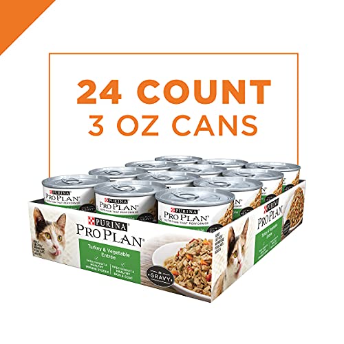 Purina Pro Plan Gravy Wet Cat Food, Turkey & Vegetable Entree - (24) 3 oz. Pull-Top Cans