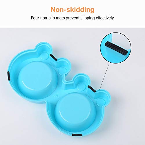 Double Dog Cat Bowl Stainless Steel Detachable Water and Food Feeder Bowl Plastic Non-Slip Cartoon Frog Base for Feeding Small Medium Cats and Dogs Puppies Pets
