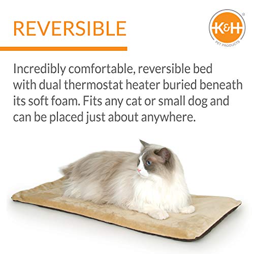 K&H Pet Products Thermo-Kitty Mat Heated Pet Bed Mocha 12.5 X 25 Inches