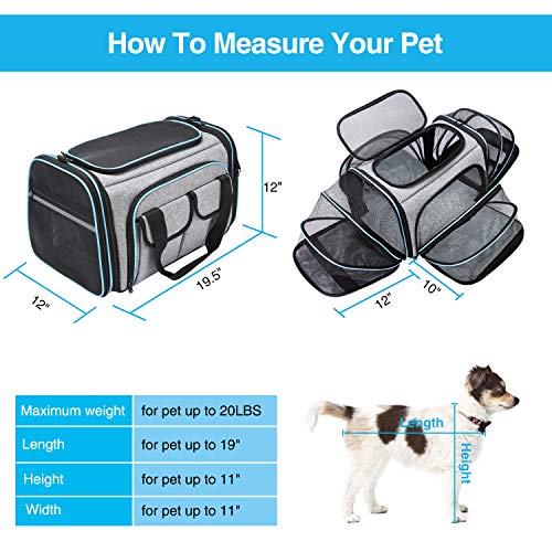MASKEYON Airline Approved Pet Carrier, Large Soft Sided Pet Travel TSA Carrier 4 Sides Expandable Cat Collapsible Carrier with Removable Fleece Pad and Pockets for Cats Dogs and Small Animals