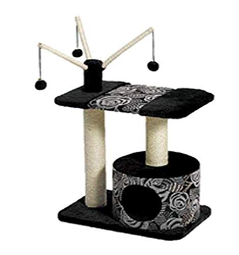 MidWest Homes for Pets Cat Tree | "Carnival" Cat Furniture, 3-Tier Cat Activity Tree w/ Sisal Wrapped Support Scratching Posts & Dangle Play Balls, Black / White Floral, Medium Cat Tree