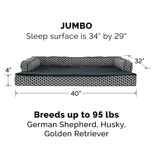 Furhaven Pet Dog Bed | Orthopedic Plush Faux Fur & Décor Comfy Couch Traditional Sofa-Style Living Room Couch Pet Bed w/ Removable Cover for Dogs & Cats, Diamond Gray, Jumbo