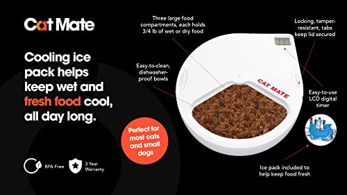 Cat Mate C300 Automatic 3 Meal Pet Feeder with Digital Timer for Cats and Small Dogs