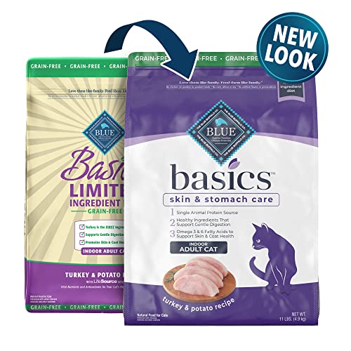 Blue Buffalo Basics Limited Ingredient Diet Grain Free, Natural Indoor Adult Dry Cat Food, Turkey & Potato 11-lb, Model:BLU00702