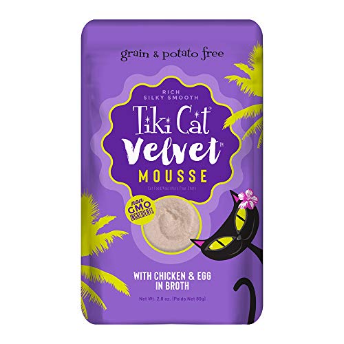 Tiki Cat Velvet Mousse Grain-Free Wet Food with a Silky-Smooth Texture for Adult Cats & Kittens, 2.8oz, 12pk, Chicken & Egg