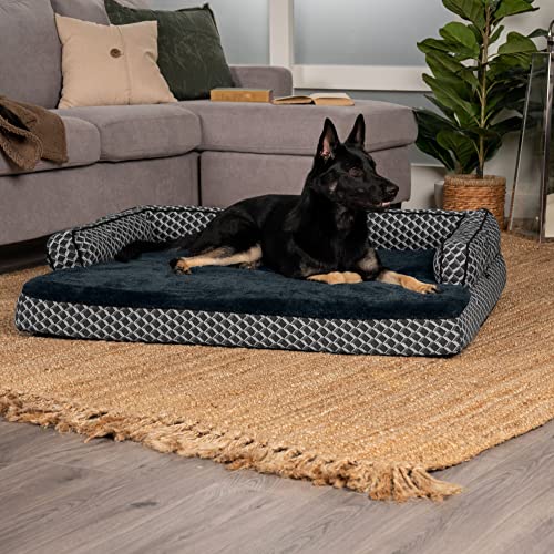 Furhaven Pet Dog Bed | Orthopedic Plush Faux Fur & Décor Comfy Couch Traditional Sofa-Style Living Room Couch Pet Bed w/ Removable Cover for Dogs & Cats, Diamond Gray, Jumbo
