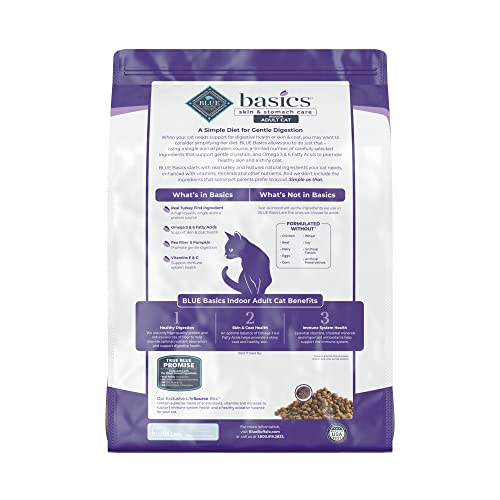 Blue Buffalo Basics Limited Ingredient Diet Grain Free, Natural Indoor Adult Dry Cat Food, Turkey & Potato 11-lb, Model:BLU00702