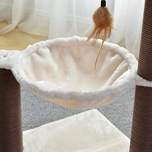 Catry, Cat Tree Hammock Bed with Natural Paper Rope Scratching Posts and Teasing Feather for Kitten (Version 2)