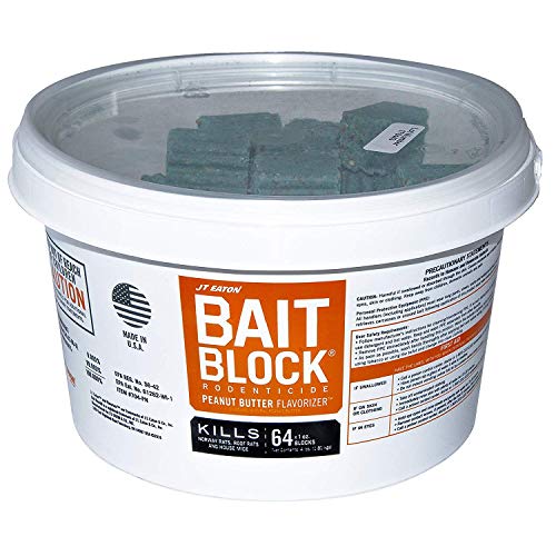 JT Eaton 704-PN Bait Block Rodenticide Anticoagulant Bait, Peanut Butter Flavor, For Mice and Rats (Pail of 64)