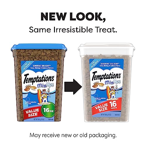 TEMPTATIONS MIXUPS Crunchy and Soft Cat Treats Surfer's Delight Flavor, 16 oz. Tub