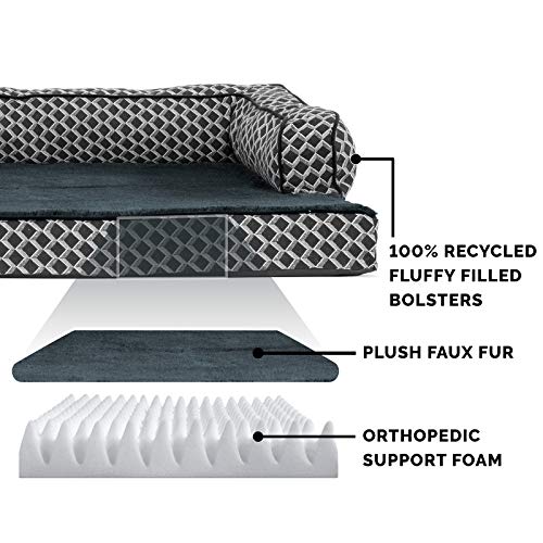 Furhaven Pet Dog Bed | Orthopedic Plush Faux Fur & Décor Comfy Couch Traditional Sofa-Style Living Room Couch Pet Bed w/ Removable Cover for Dogs & Cats, Diamond Gray, Jumbo