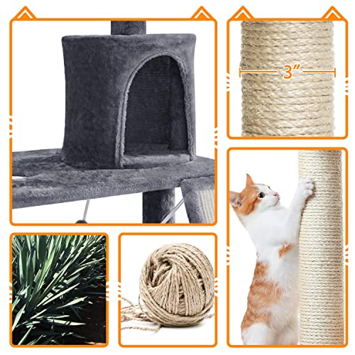 YAHEETECH 61.5in Multi-Level Cat Tree Tower Condo with Scratching Posts, Removable Platform & Hammock, Cat Activity Center Play Furniture for Kittens, Cats, and Pets