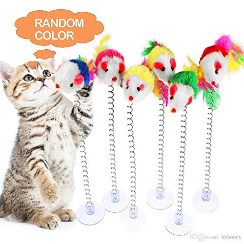 KABB 3 Pcs Cat Toy Spring Toy Elastic Spring Mouse Feather Plush Interactive Intelligence Toys with Sucking, Random Color