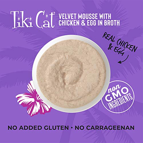 Tiki Cat Velvet Mousse Grain-Free Wet Food with a Silky-Smooth Texture for Adult Cats & Kittens, 2.8oz, 12pk, Chicken & Egg