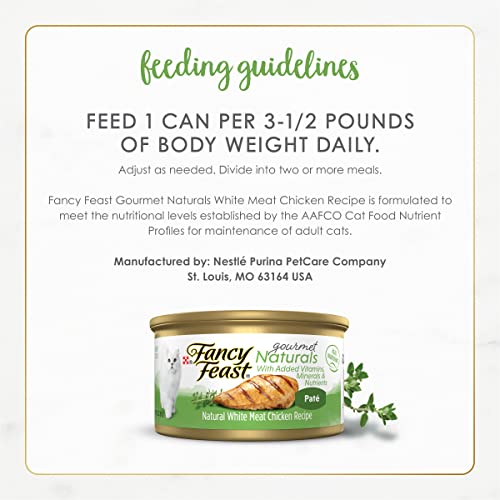Purina Fancy Feast Grain Free, Natural Pate Wet Cat Food, Gourmet Naturals White Meat Chicken Recipe - (12) 3 oz. Cans