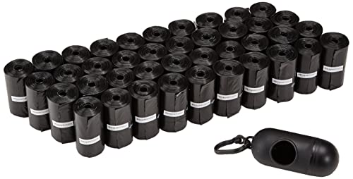 AmazonBasics Unscented Standard Dog Poop Bags with Dispenser and Leash Clip, 13 x 9 Inches, Black - Pack of 600