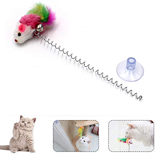 KABB 3 Pcs Cat Toy Spring Toy Elastic Spring Mouse Feather Plush Interactive Intelligence Toys with Sucking, Random Color