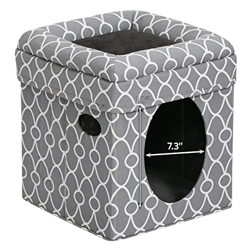 Cat Cube Cozy Cat House / Cat Condo in Fashionable Gray Geo Print 15.5L x 15.5W x 16.5H Inches