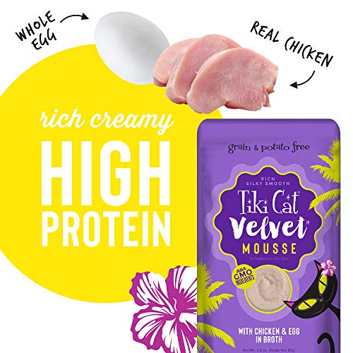 Tiki Cat Velvet Mousse Grain-Free Wet Food with a Silky-Smooth Texture for Adult Cats & Kittens, 2.8oz, 12pk, Chicken & Egg