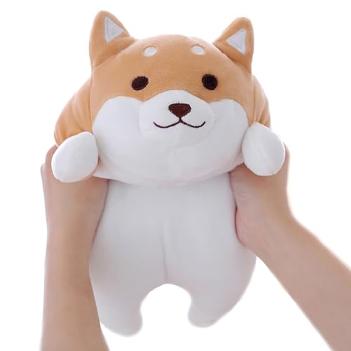 Levenkeness Shiba Inu Dog Plush Pillow, Cute Corgi Akita Stuffed Animals Doll Toy Gifts for Valentine's Gift, Christmas,Sofa Chair, Brown Round Eye, 15"