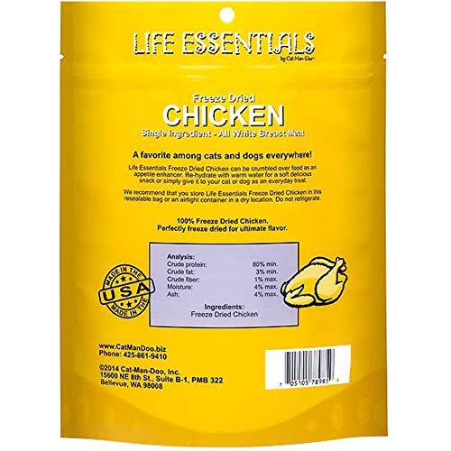 LIFE ESSENTIALS By Cat-Man-Doo All Natural Freeze Dried Chicken For Dogs & Cats - No Fillers, Preservatives, or Additives -- Grain Free Tasty Treat -- 5 Oz Bag -- Made in USA