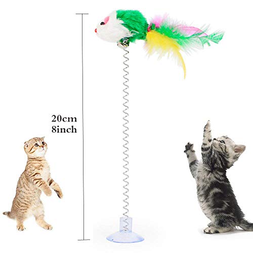 KABB 3 Pcs Cat Toy Spring Toy Elastic Spring Mouse Feather Plush Interactive Intelligence Toys with Sucking, Random Color