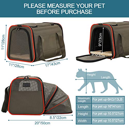 Petsfit Airplane Cabin Travel Expandable Pet Carrier for Dog and Cat Under 15 Pounds, 18" x 11" x 11"
